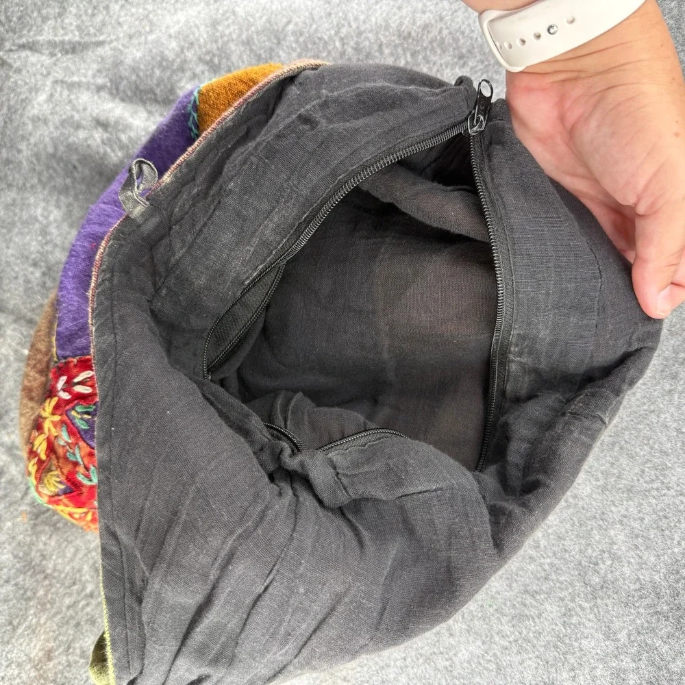 Made in Nepal Boho Patchwork Hobo Bag‎ Womens Multicolor Peace Sign Embroidery